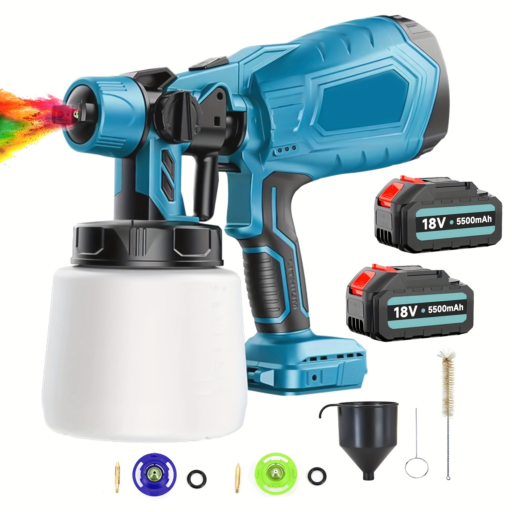 

Cordless Paint Sprayer With 2x 5500mah Lithium And Charger, Electric Hvlp Powerful Spray 1000ml, 3 Spray Patterns And Adjustable Valve Knob For Pattern, Glazes And Fence Spray