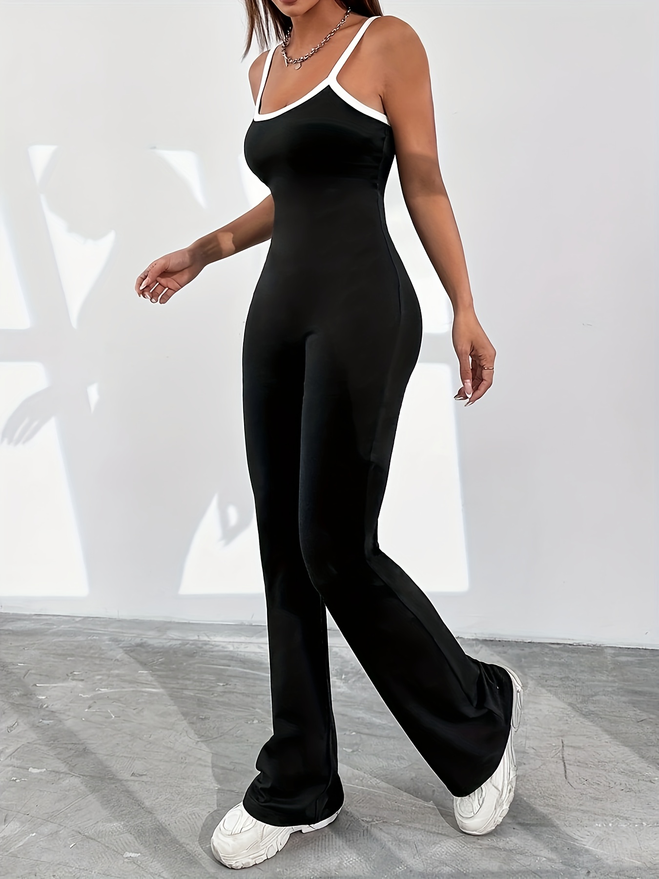 womens elegant thin strap wide leg jumpsuit black white two Temu