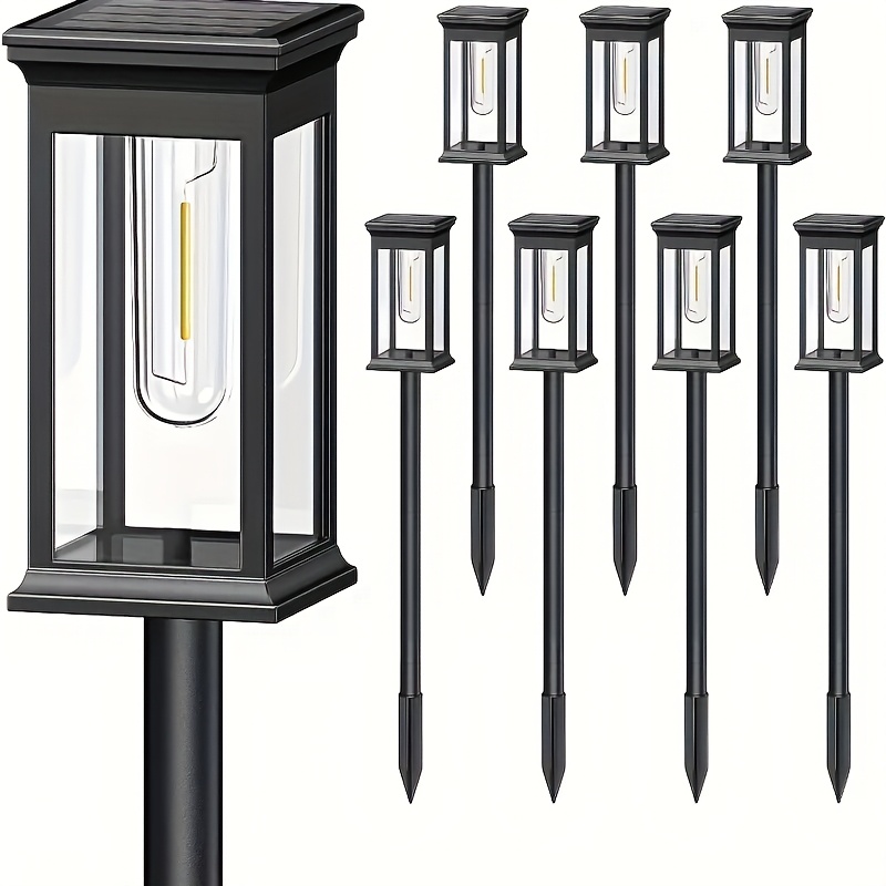 TEMU 8pcs Outdoor Solar Street Lights, Solar Lawn Lights, Ip44 Splash Proof, Led Yard Grounding Plug, Retro Design, Suitable For , Gardens, ,