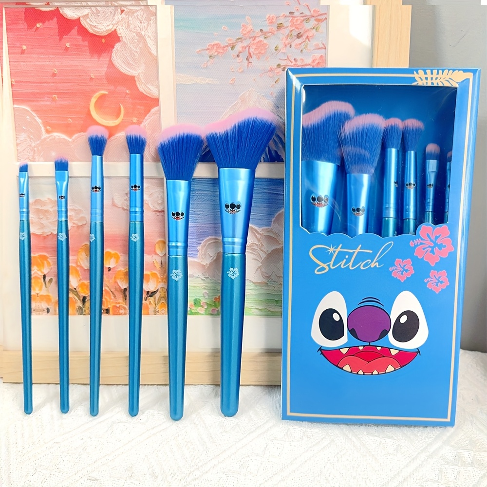 

Disney Set Of 6 Cartoon Cute Stitch Makeup Brush Blue Brush Eyeshadow Brush Suitable Gift For Girl