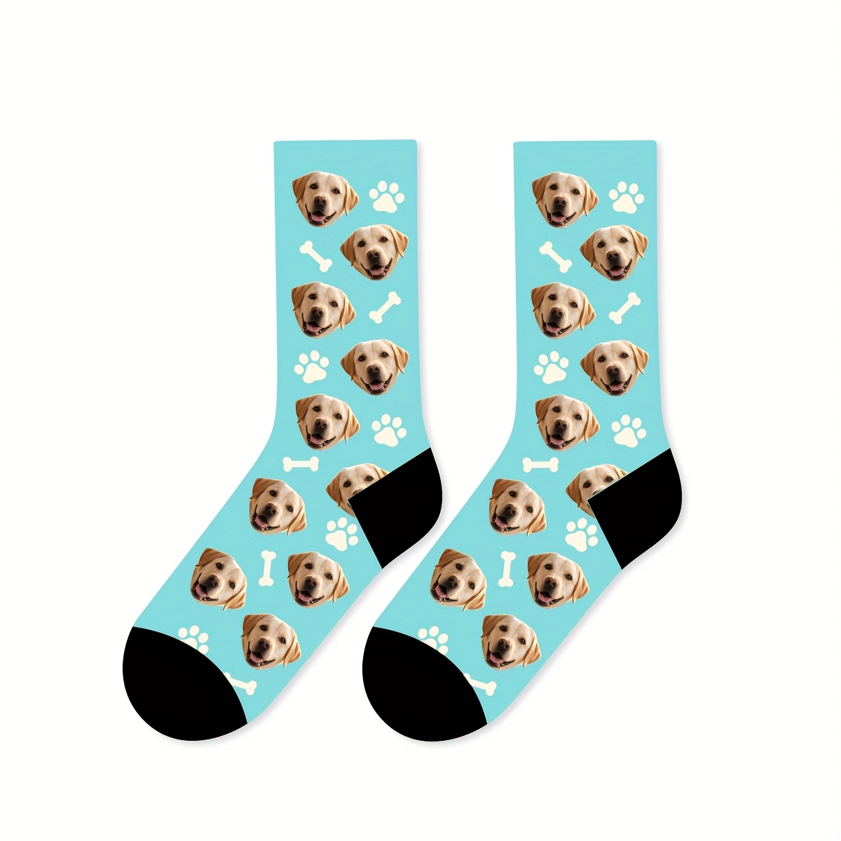 TEMU 1 Pair Customizable Pet Portrait Socks, Personalized Photo Trendy Mid-calf Socks, Fun Animal Pattern, Multicolor, Fun And Unique Whimsical Gift
