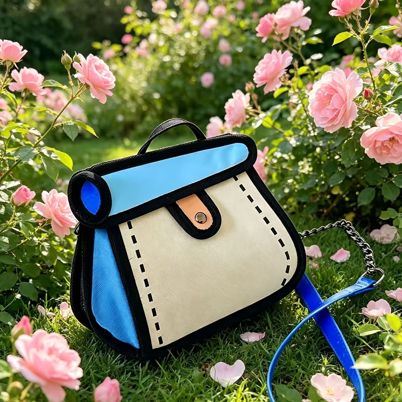 Borsa a tracolla creativa bidimensionale con effetto fumetto, colori a contrasto, piccola borsa a tracolla portatile per uso quotidiano_voghion.com