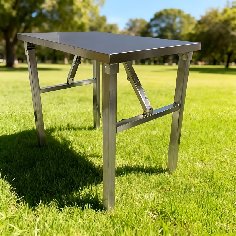 E-shop 1 Stück Edelstahl Klapptisch, tragbare Outdoor Catering Werkbank, dicker Metall Picknick Grilltisch, Marktstand Display, Heimgebrauch,