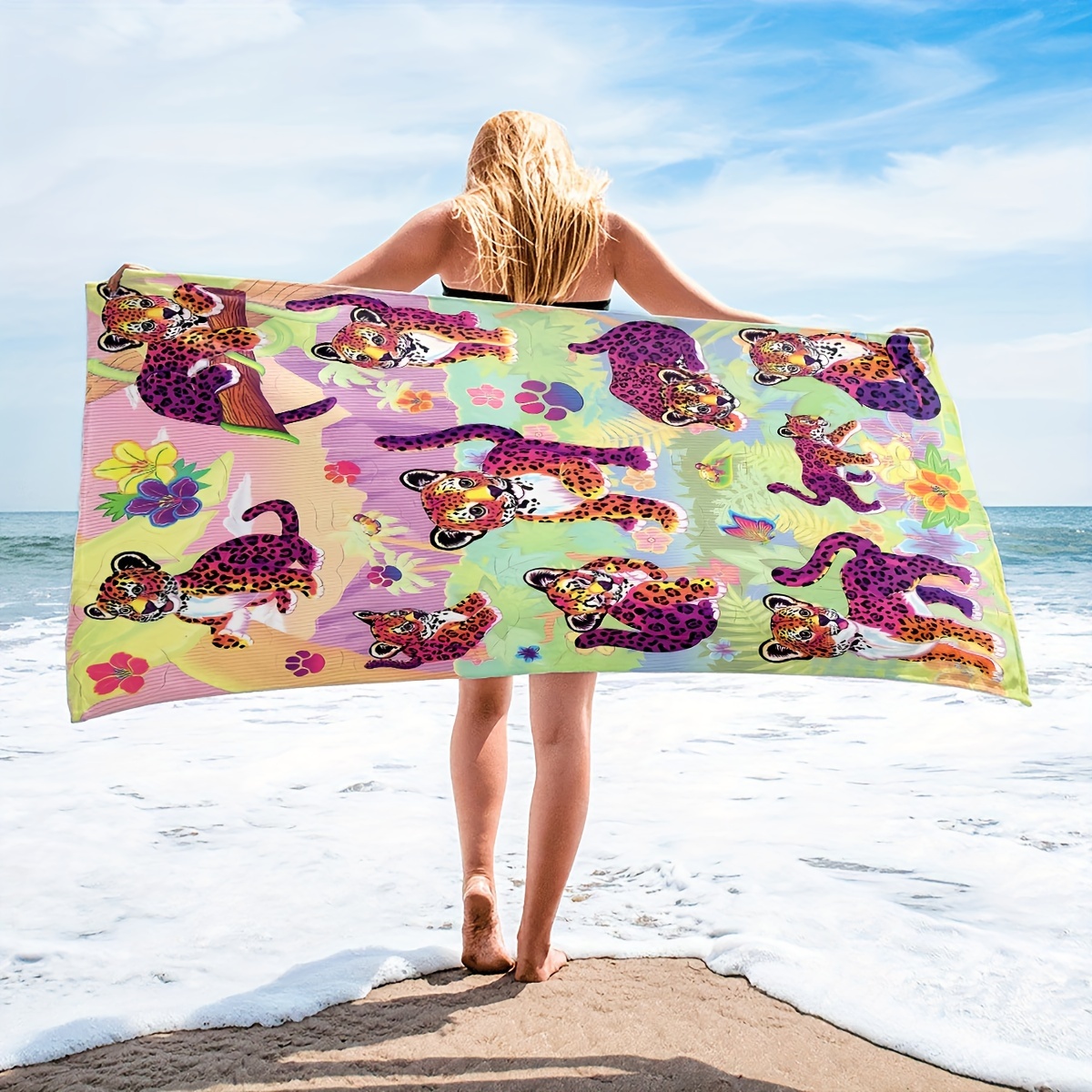 Cute Tiger Flower Pattern Beach Towel Soft Absorbent Pool - Temu