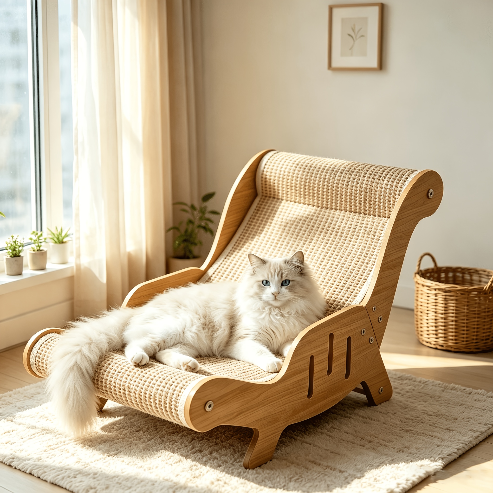TEMU Cat Lounger Chair Sisal Material Cat Scratcher Bed With Wooden Frame, Scratch-resistant Cat Scratching Hammock Bed Cute Lounge Beach Chair For