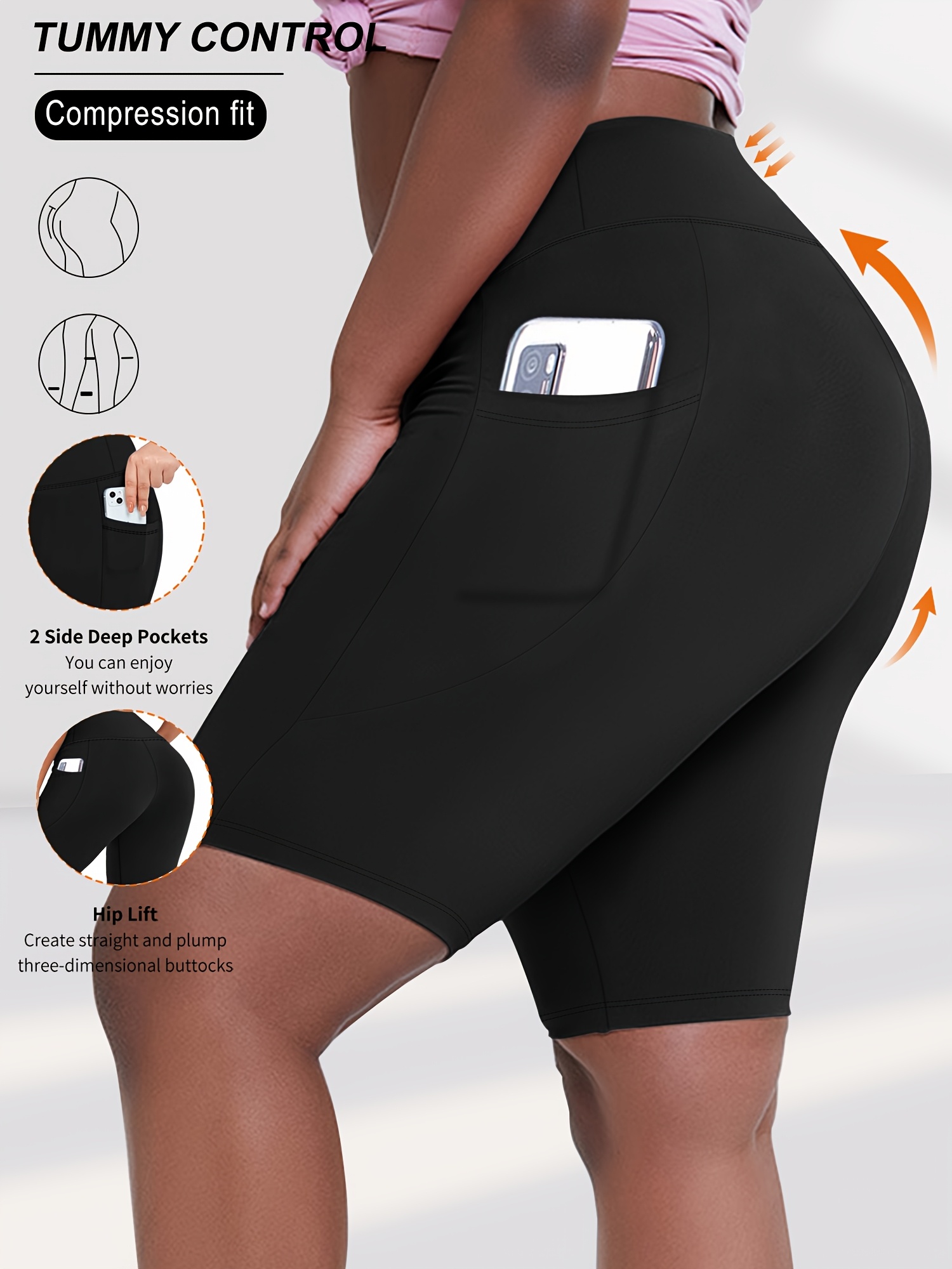 Plus Size - Women'S Plus Size High Waist Crescent Pocketed Shorts - Stretchy, Comfort Fit, Casual Summer Style with Plump Design, Breathable Fabric for Everyday Wear, Plus Size Shorts