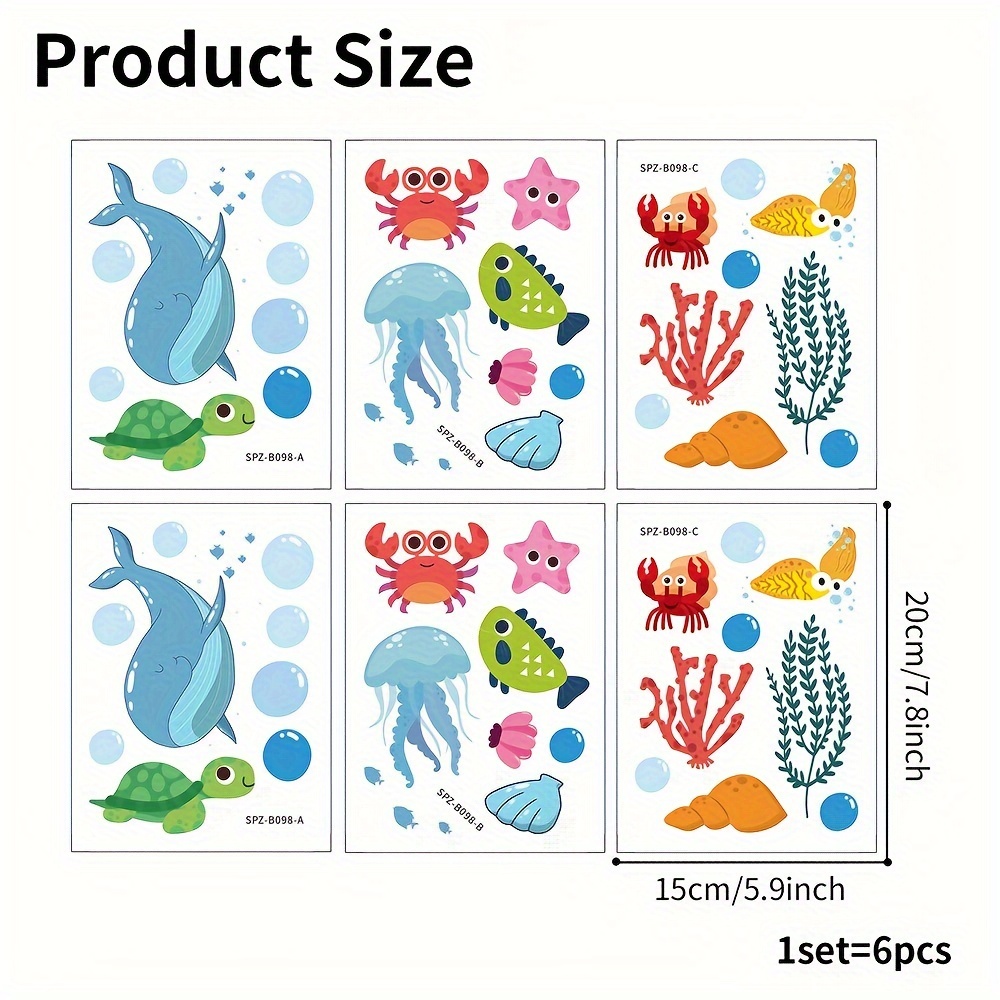 Image of 1 Set Of 6 Non-slip Bathtub Stickers, Creative Marine Animal Pattern Stickers, Bathroom Floor Decoration Pvc Matte Bathtub Stickers