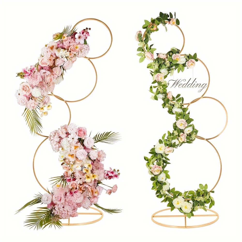 

2pcs Elegant 5ft Round Golden Metal Wedding Arch Stands With Floral Decor - 4 Tier Design For Photo Booth & Balloon Display, Ideal For Weddings, Birthdays & - Table Centerpiece, Wedding Decorations