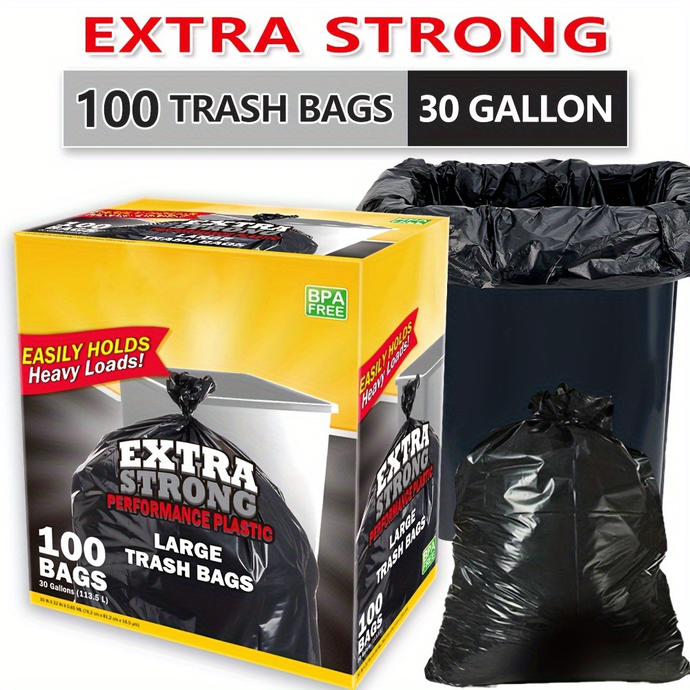 

Box Of 30 Gallon Black Disposable Large Trash Bags For Large Kitchen Trash Can, 100 Count 113.5l Multipurpose Cleaning Supplies For Industrial, Garden, Home, Commercial - Durable, Leak-proof,