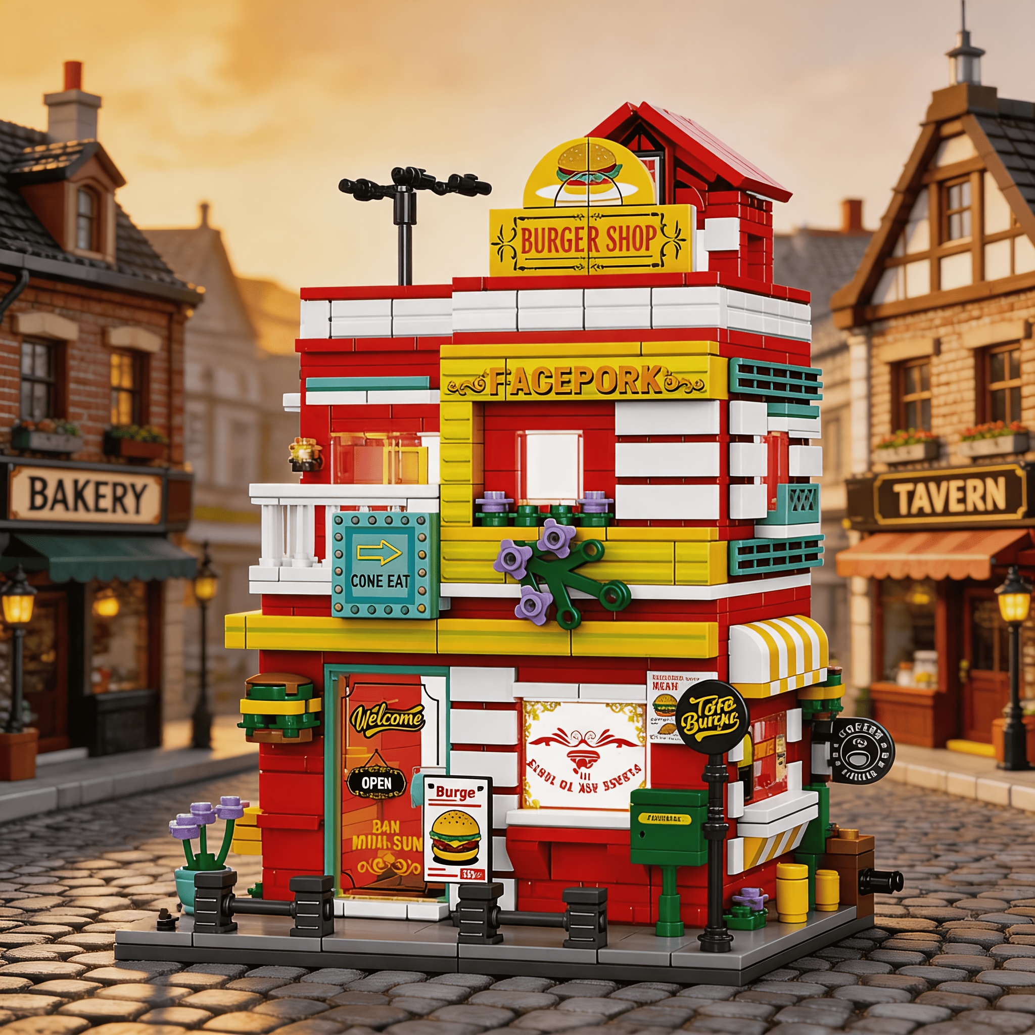 Compatible Small Particles Tide Play Street View Burger Shop