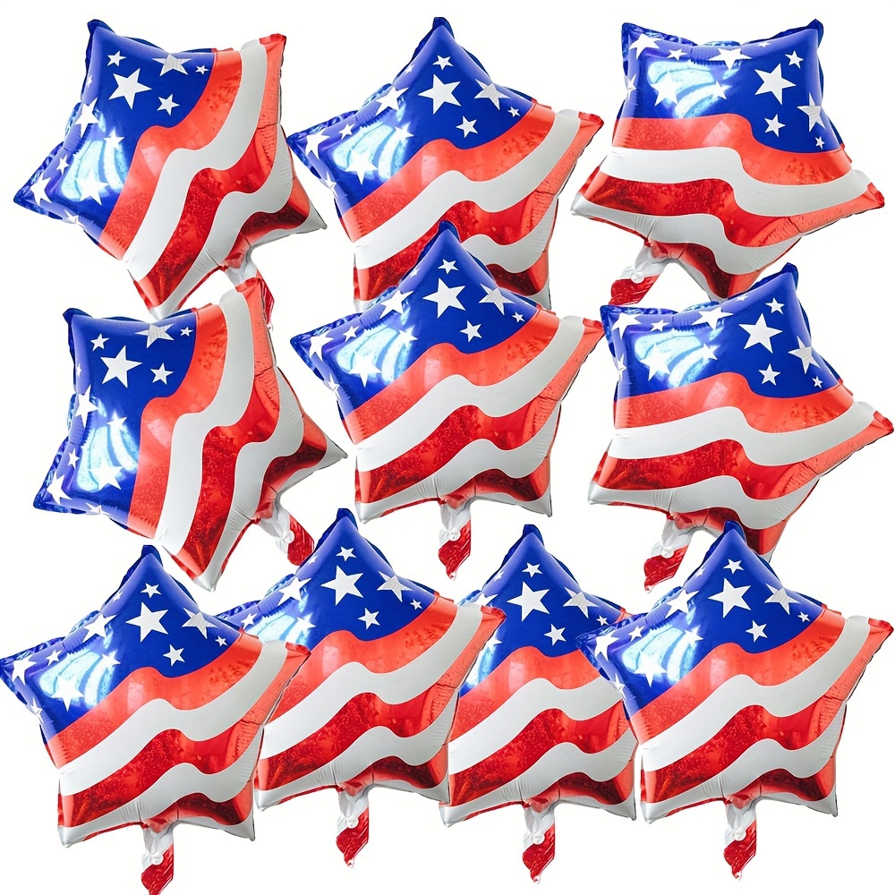 

10pcs American Flag Star Foil Balloons, Patriotic Usa Independence Day Party Decorations, Red White And Blue, July 4th Holiday Decor