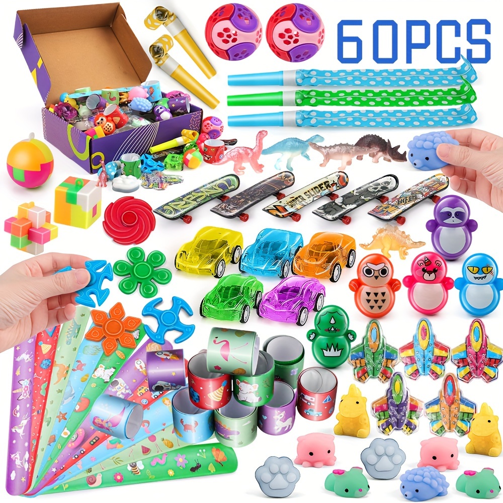 

60pcs Kids Party Favor Set, Plastic Assorted Toys With Cars, Airplanes, Mazes, Puzzles, For Boys & Girls Birthday Gifts