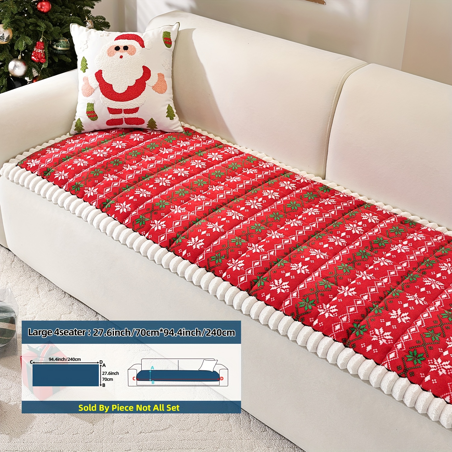 TEMU 1pc Modern Snowflake Plush Sofa Cushion With Edges - Split- Suitable For 1/2/3/4-seater Sofas, Machine-washable Winter & Christmas Decoration,