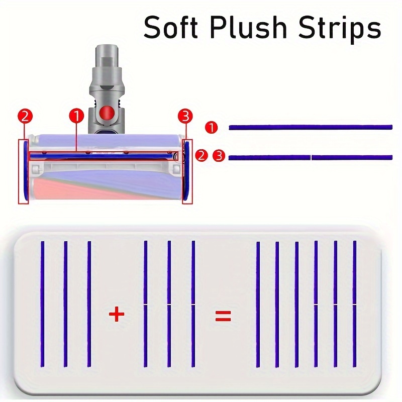4pcs/9pcs Soft Plush Strips Replacement For V6 V7 V8 V10 V11, Long (24cm), Short (11.5cm), Soft Roller Head Replacement Parts.