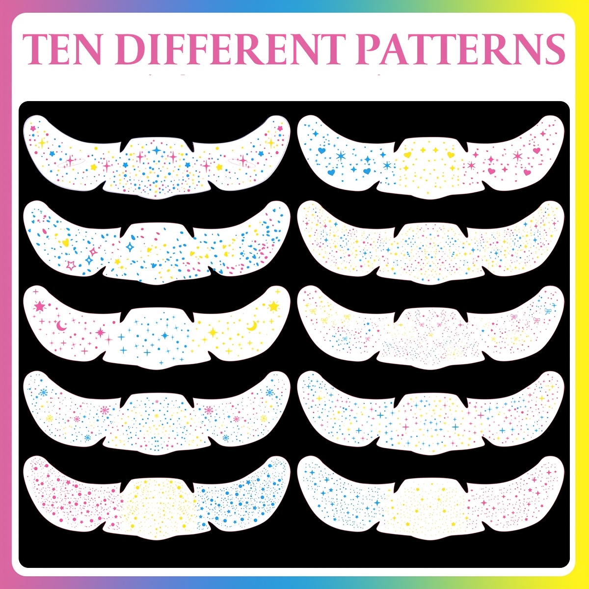 Image of 10pcs Mixed Rainbow Face Glitter Freckles Temporary Tattoos, Glow Under Neon Blacklight Fake Patches Makeup, Cute Star Rave Accessories For Party Festival
