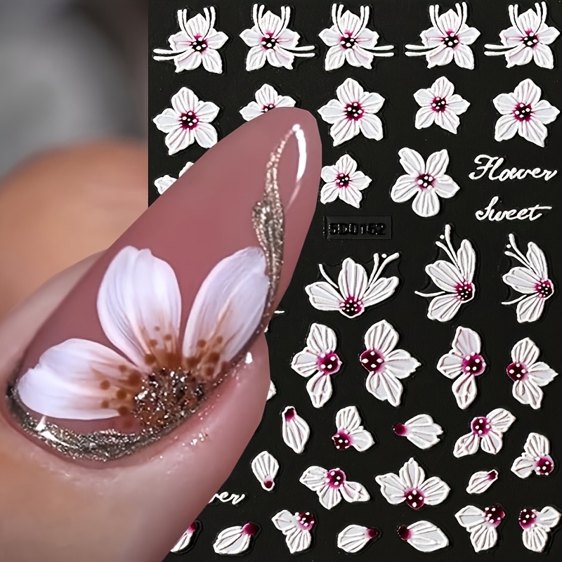Image of 5d Embossed Nail Art Stickers - 5d Engraved Purple Floral Lace & Flower Self-adhesive Decals Nail Art Supplies For Women Spring Summer Manicure Nail Decorations