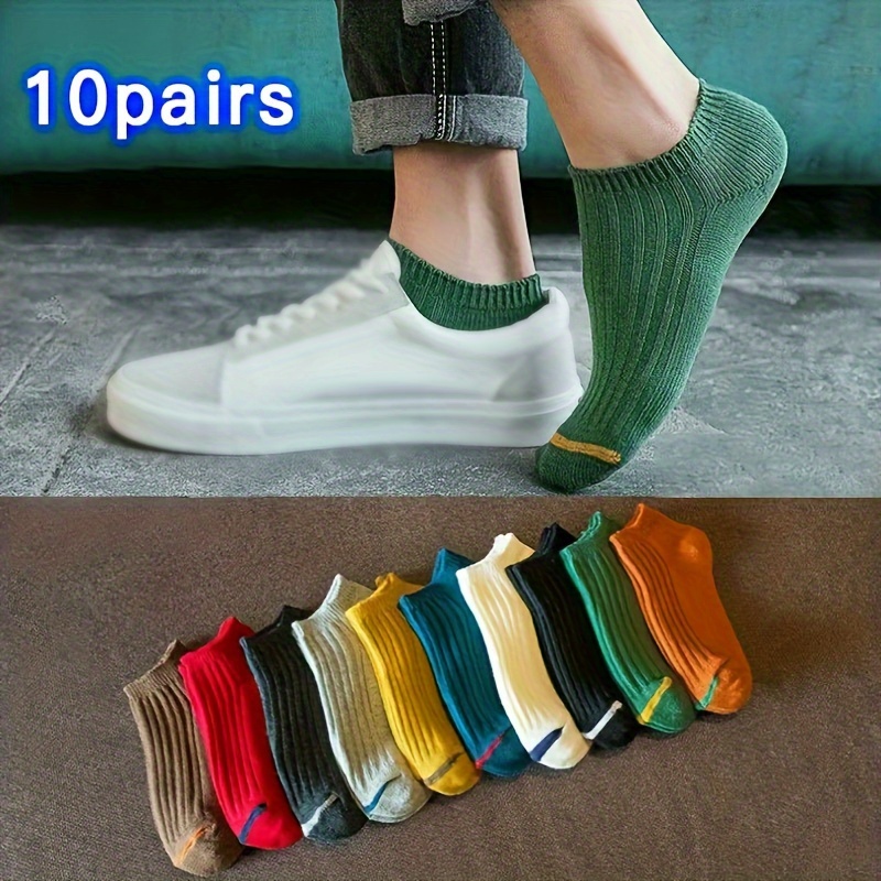 

10 Pairs Of Men's Simple Solid Liner Anklets Socks, Comfy Breathable Soft Sweat Absorbent Socks For Men's Outdoor Wearing