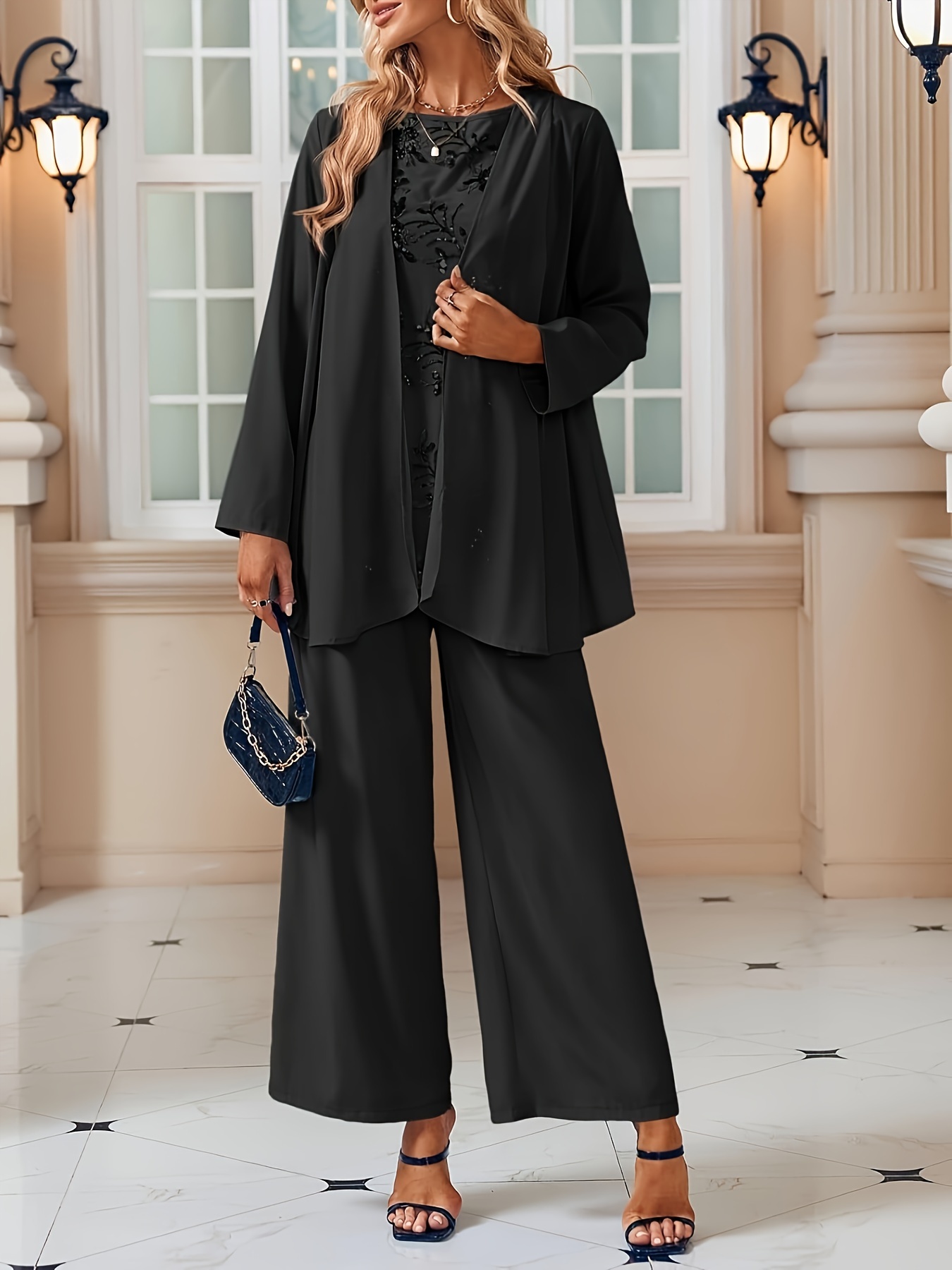 traje pantalón encaje piezas mujer vestido elegante Temu