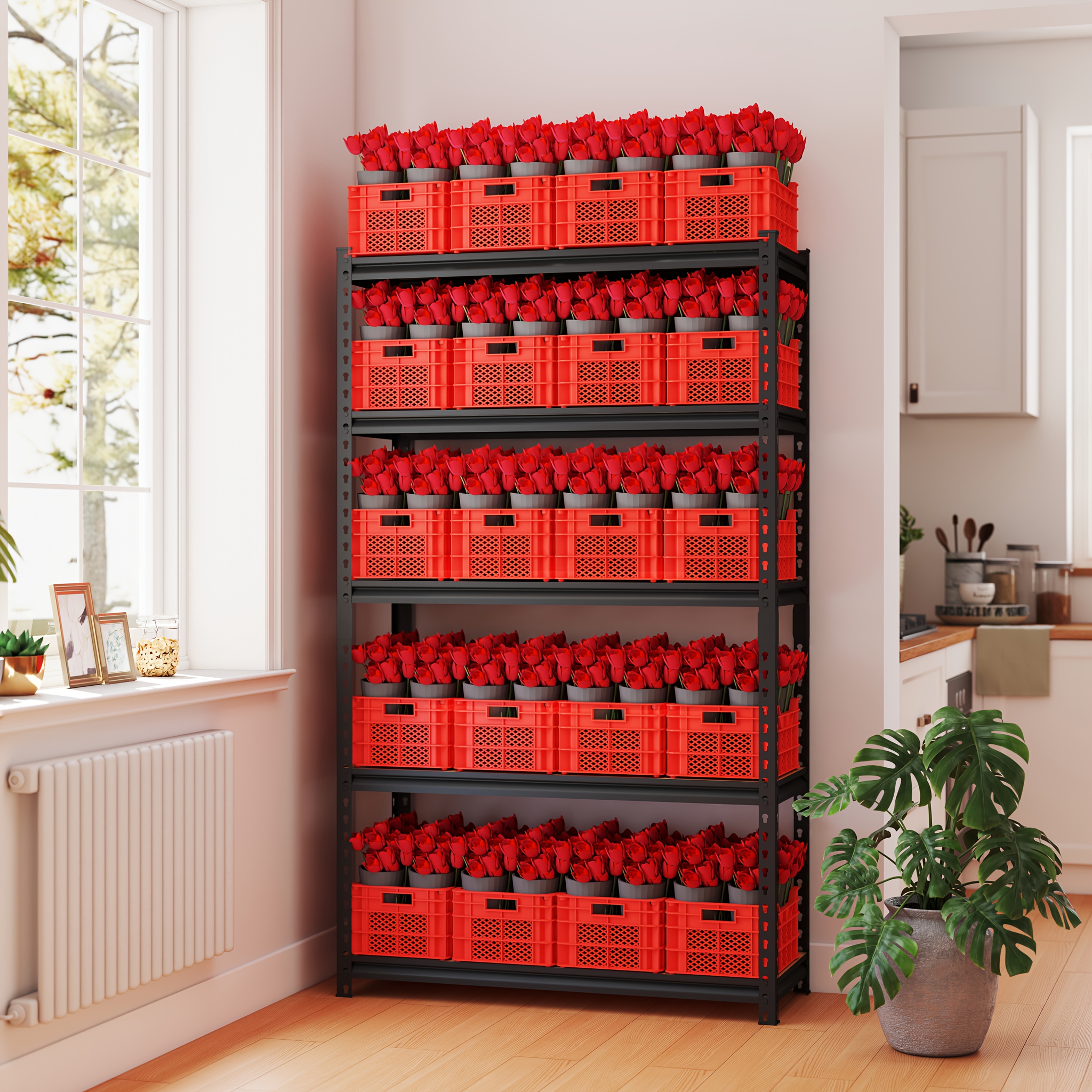 TEMU 2000 Lbs Capacity Shelving Unit, Heavy-duty 5-tier Metal Rack, 72" H X 35" W X 16" D, Adjustable Practical Shelves, Suitable For Kitchen, Garage, Basement, Storage Room, Black, Standing Shelf