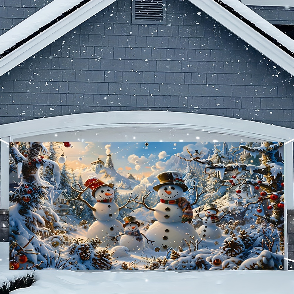 

Christmas Garage Door Banner, Durable Polyester Snowman Forest Scene Decoration, Ideal For Holiday Entryway And New Year Winter Celebrations, Home Mural Party Supplies 71 X 157 Inches - 1 Piece