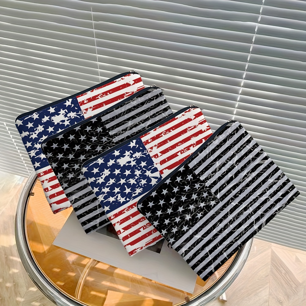 

Flag Pattern Zipper Cosmetic Bag, Lightweight Square Storage Bag, Carry-on Casual Coin Purse
