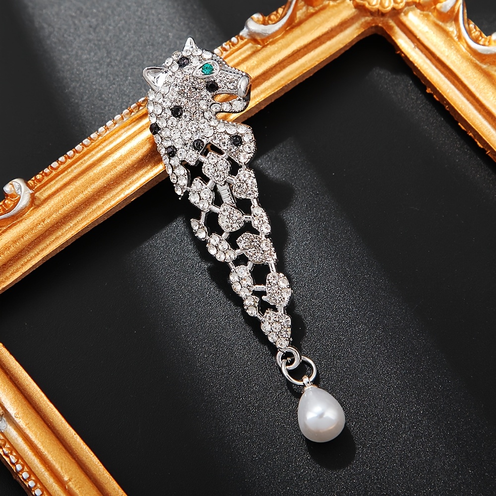 TEMU Broche Tête de Léopard à Strass Luxe Léger Western Heavy , Pin Léopard à Longue Guirlande à Pois 3D, Accessoire de Manteau Toutes Combinations