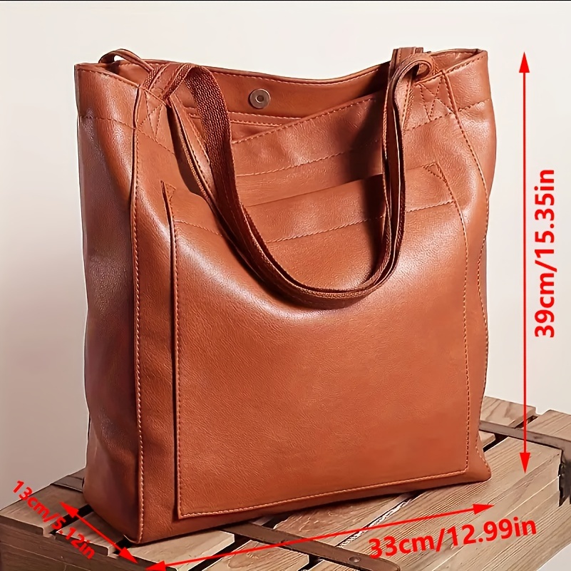 TEMU Large Capacity Women's Soft Handbag Shoulder Bag Oil Wax Women's Tote Bag Women's Bag Shopping Bag