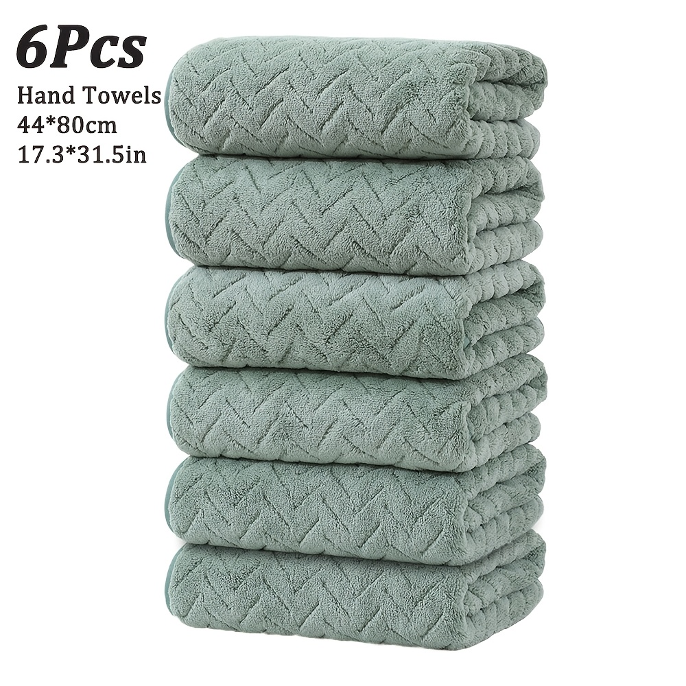 Image of 6pcs Extra Large Size Hand Towels Set 44*80cm/17.3*31.5in, Solid Color Microfiber Material, Bathroom Accessories, Beauty Makeup Accessories, , Soft And Comfortable, Absorption