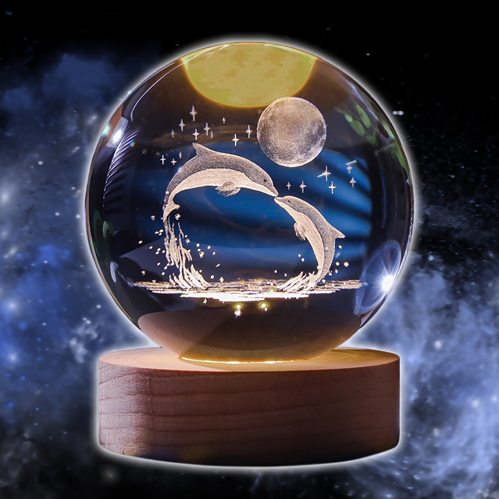 1pc, 3D Crystal Ball With Dolphin Design (2.36