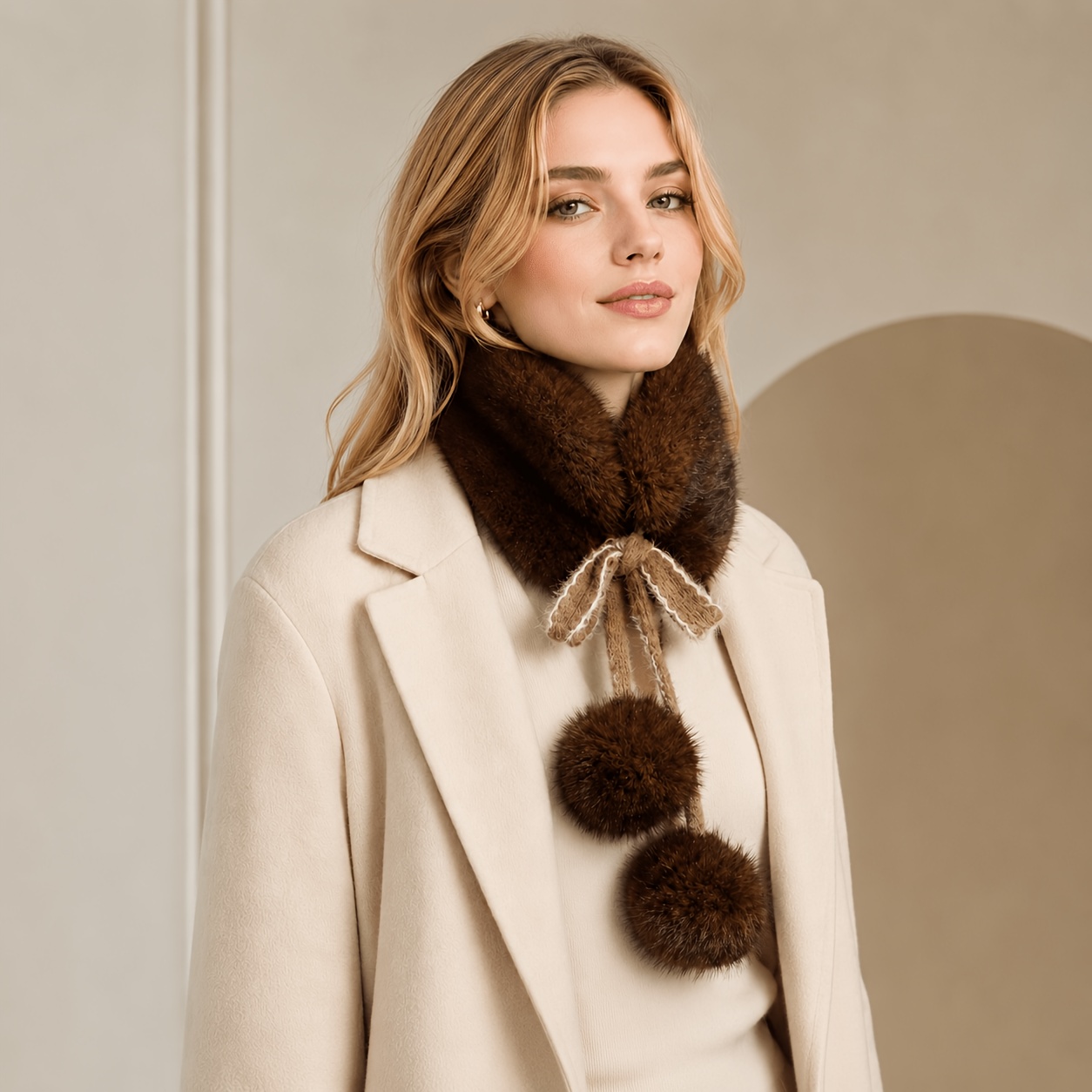 TEMU Foulard Doux pour Femme avec Détails de Perles, Col d'Hiver Chaud et Moelleux, Accessoire de Mode Élégant pour et l'Hiver