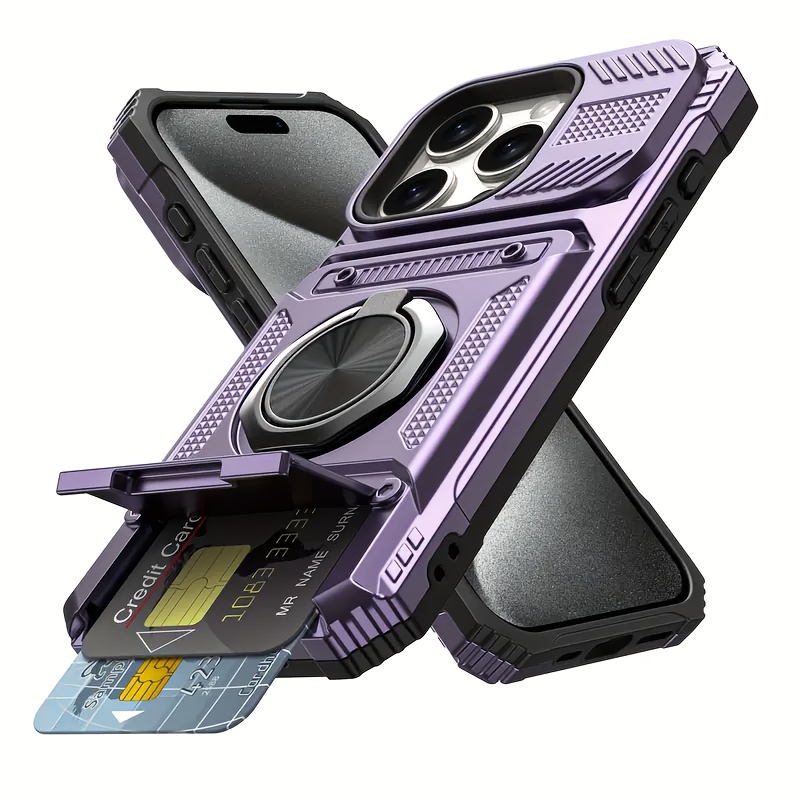 TEMU Phone Case: Hidden Slot Phone Case For Iphone 18 Pro Max 17 16 15 14 13 12 11 Pro Air Series, Built-in Card Slot With Metal 360° Rotating Stand,