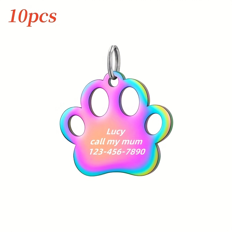 10pcs Customizable Dog ID Tags with Elegant Hollow Paw Print Design
