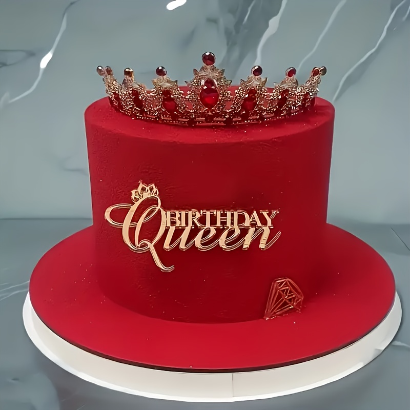 Image of 5pcs Birthday Queen Cake Topper, Acrylic Golden Happy Birthday Cake Decor For Celebrating Happy Anniversary, Wedding, Birthday Party Cake Decorations Supplies，halloween，christmas