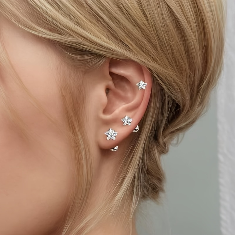 a set of three pairs of earrings   shaped super sparkly elegant and   with a threaded structure to prevent falling off suitable for bathing and sleeping without needing to remove them   everyday wear and multiple e Product details 2
