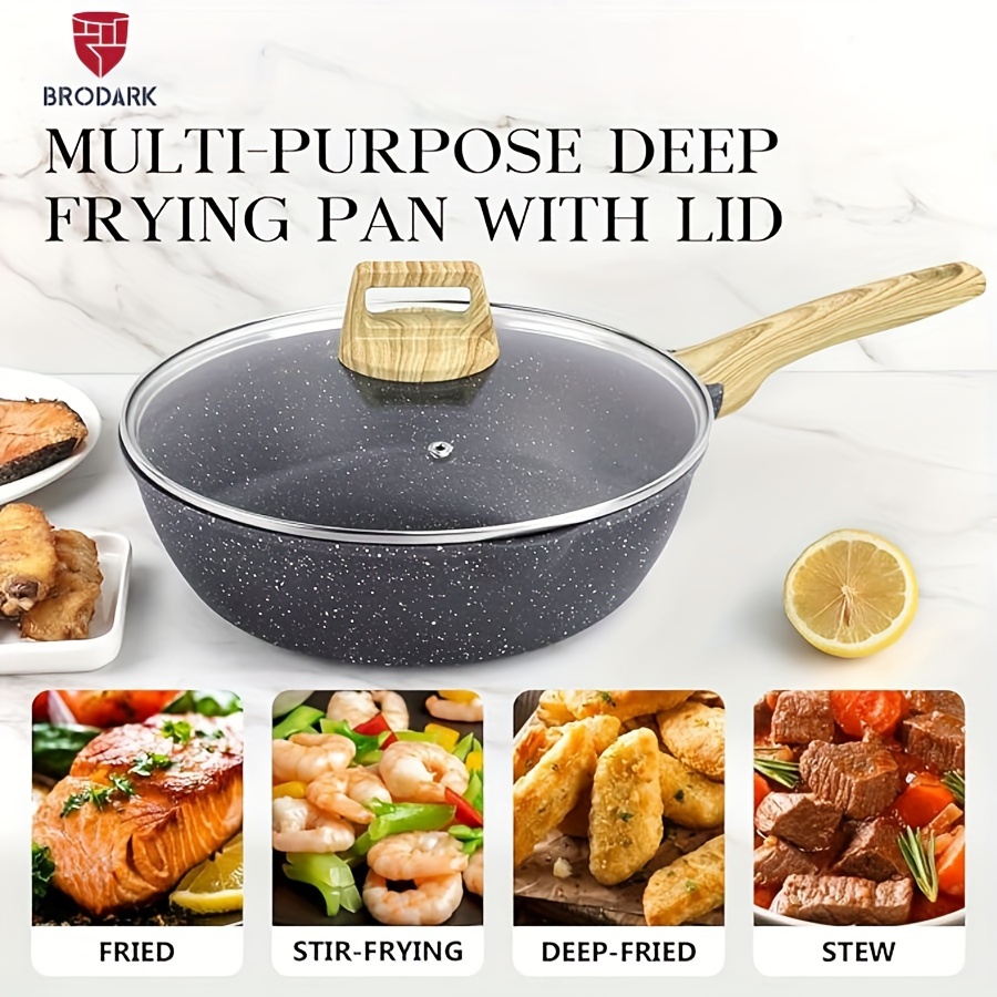 

Brodark 1pc, 28cm/11inch Wok, Non-stick Frying Pan With Lid, Non-stick Cooking, Compatible With All Stoves, Skillet Induction Cookware With Heat-resistant Handle