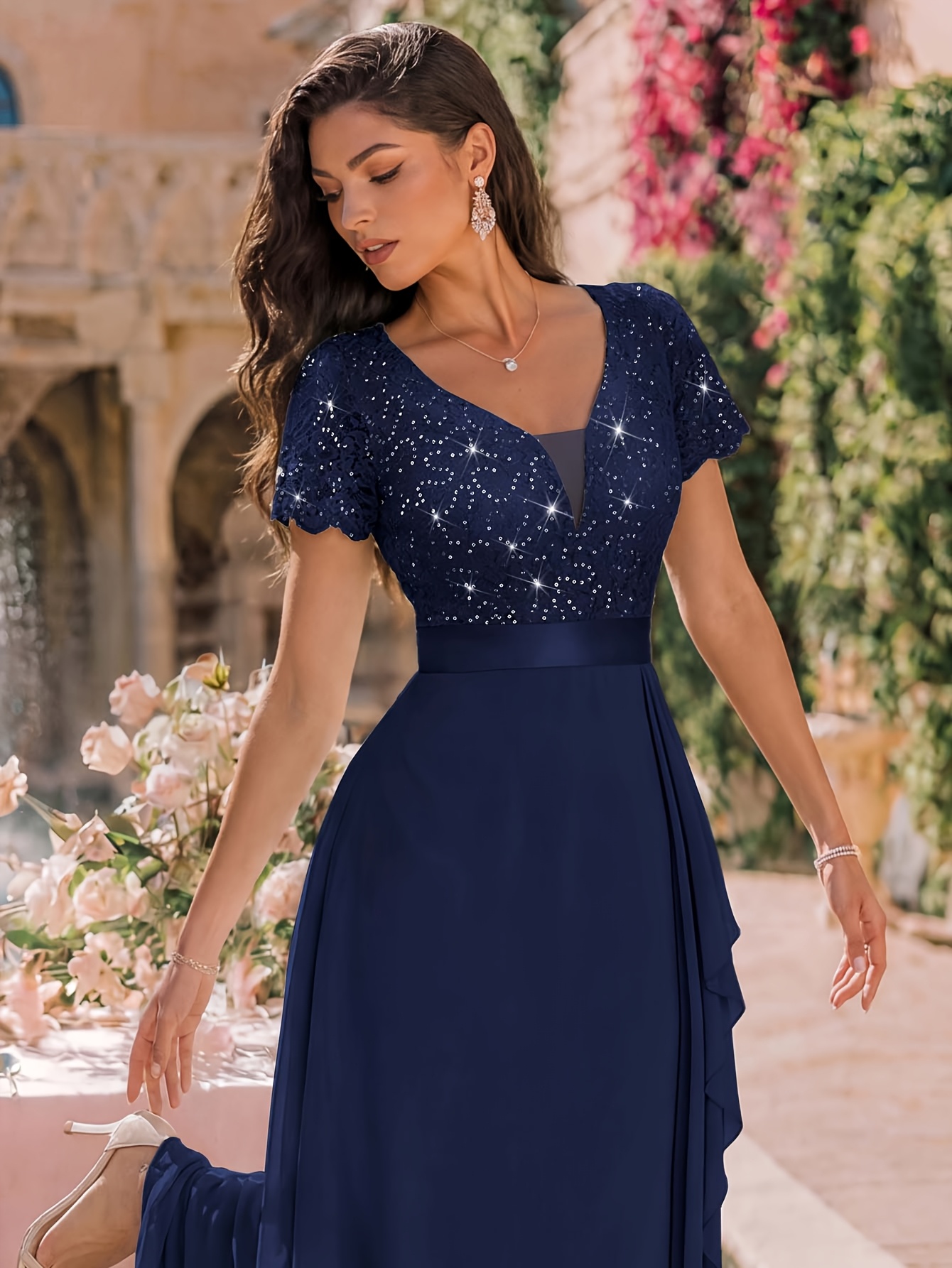dusty blue bridesmaid dresses knee length Wedding Guest Chiffon A-Line Dresses For Women Blue Bridesmaids Dress Halter Neck Neckline:HALTER