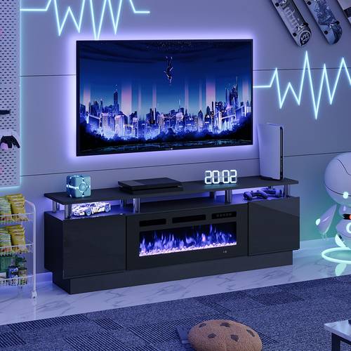 modern electric fireplace tv stand for tvs up to 80 sleek high gloss entertainment center with electronic flame led lights living room use