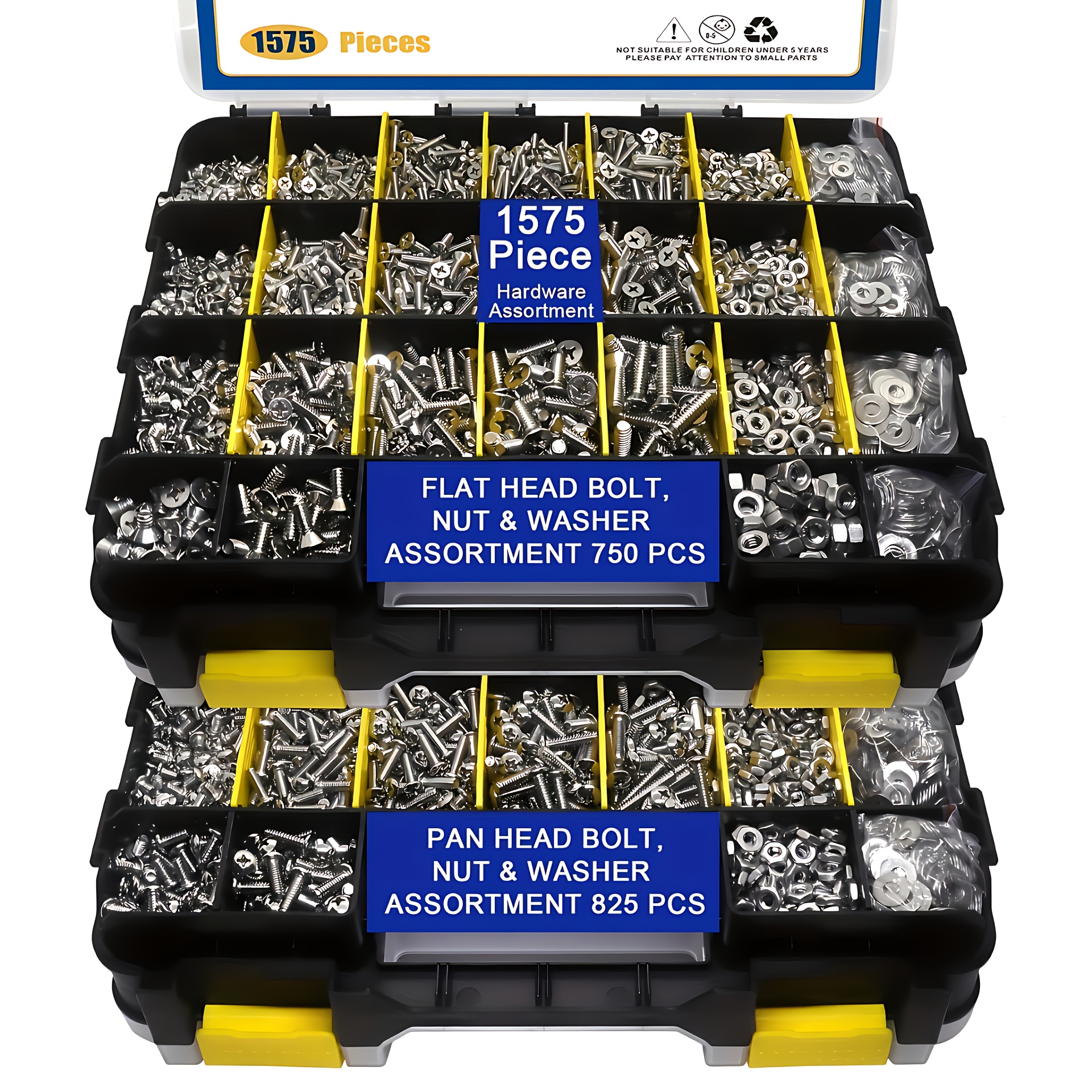 Kit de 1575 Piezas de Tornillos y Tuercas, Acero Inoxidable 304 con Cabeza Phillips y Plana, Arandelas Combinadas, Duradero en Caja de Almacenamiento Doble Cara - Imagen 3