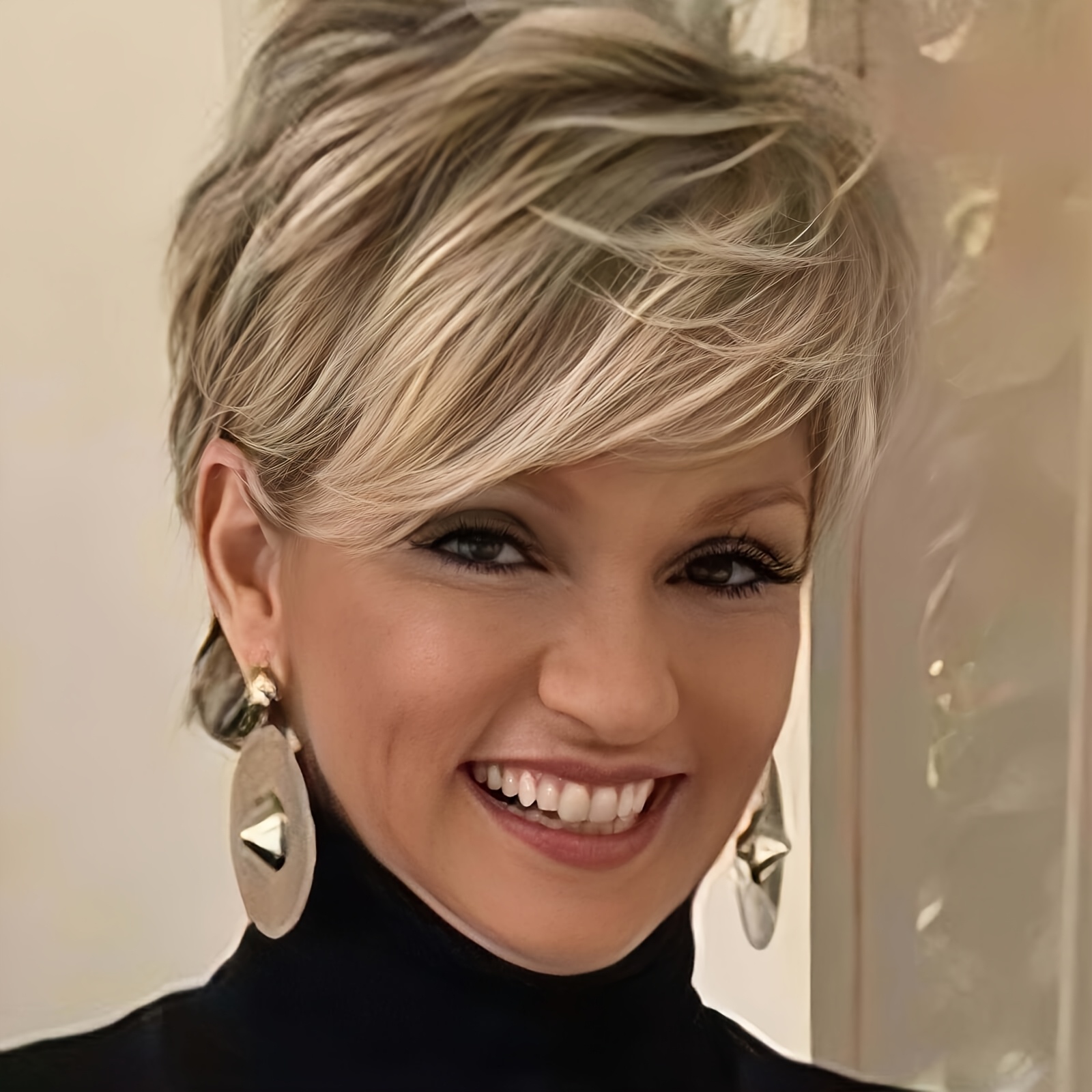 TEMU Chic Cut Wig With Bangs For Women - Short, Curly & Fluffy Synthetic Fiber Hairpiece | Heat Resistant, Natural Look Daily Full Machine Replacement