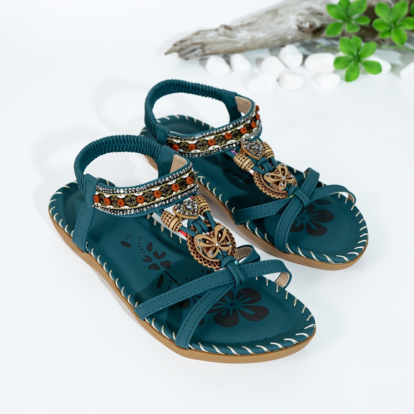Image of Bohemian Style Spring/summer Outdoor Elegant And Comfortable Hand-woven Women's Flat Sandals With Elastic Straps, Stylish, Foot-friendly, And For Wear, Women Shoes