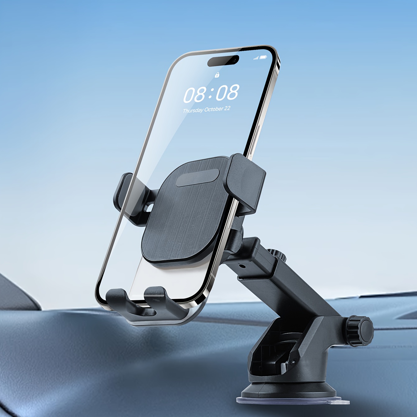 TEMU Upgraded Car Phone Holder - Adjustable Arm With Ergonomic Grip, Strong Suction Cup And Oval Design, Compatible With Iphone, And Smartphones,
