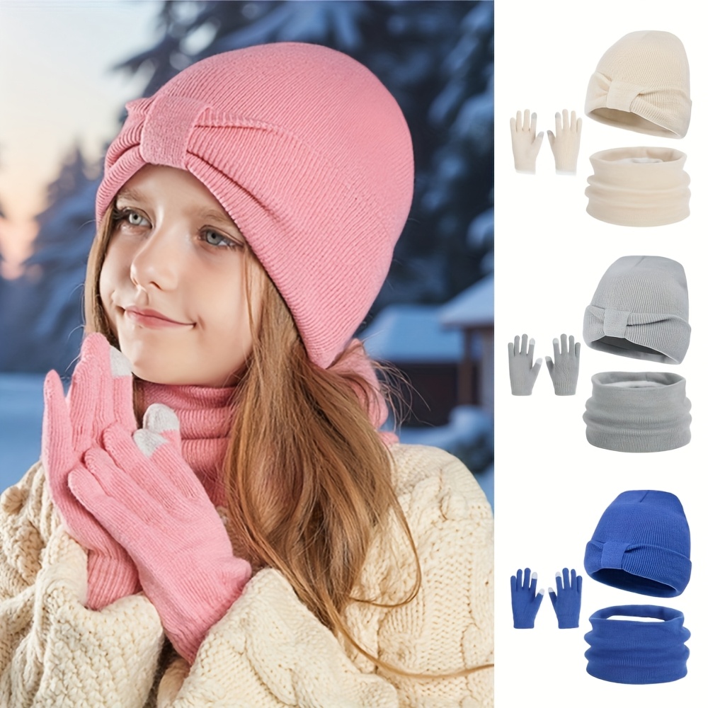 Kids' Autumn/Winter Hat, Gloves, and Scarf 3pcs Set