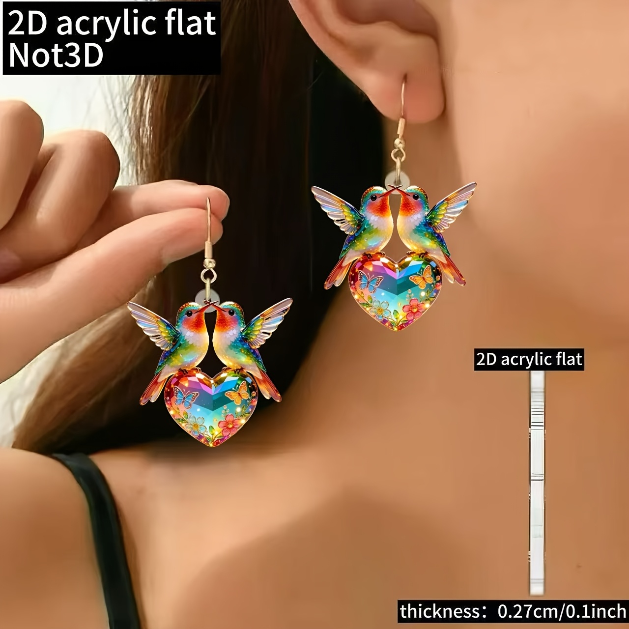 Women's Cute Bird Pattern Drop Earrings, 2D Flat Design