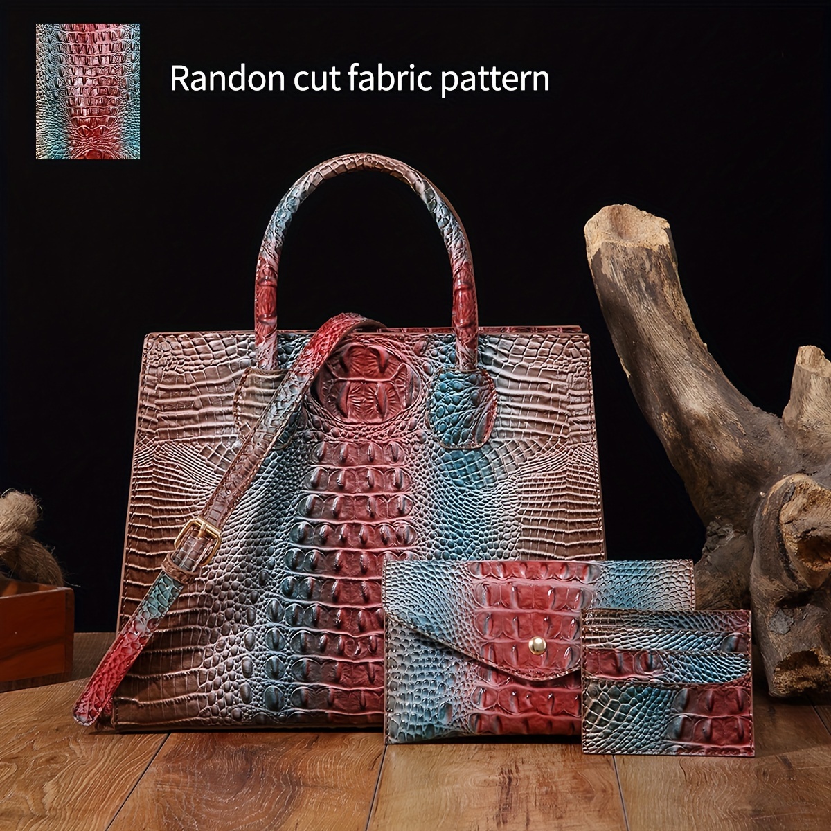 Colorful Crocodile Pattern Bag Set Gradient Color Handbag - Temu