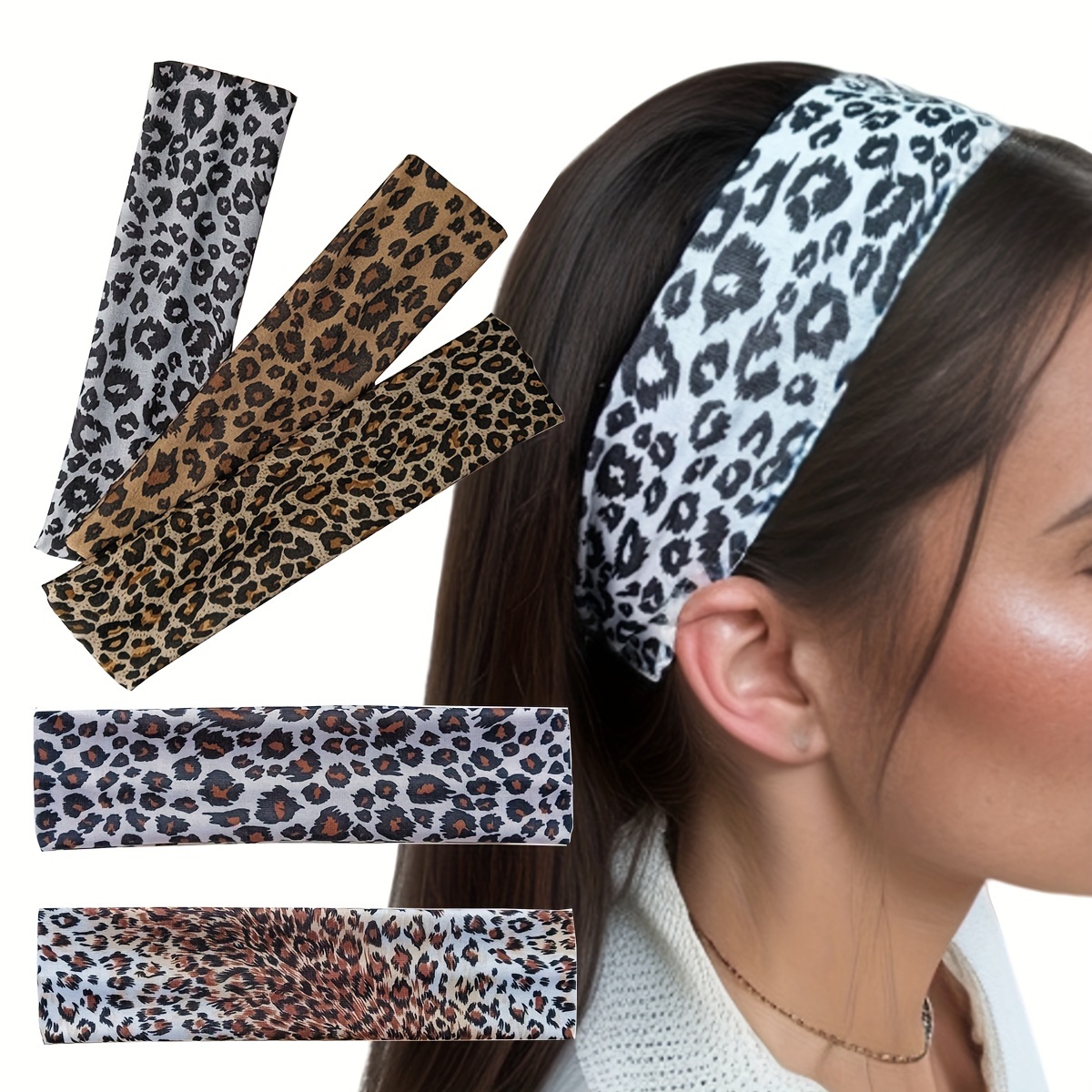 

Set Of 2 Leopard Print Headbands For Women - Cotton Blend Knotted Hairbands, Hip Hop Punk Style, Non-feathered Hair Accessories, Stretchy Fabric Head Wraps For Dress Up
