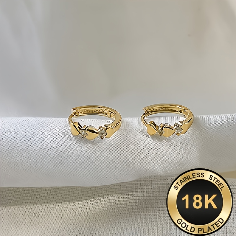 Women's 18K Gold-Plated Heart Earrings, Lightweight Design