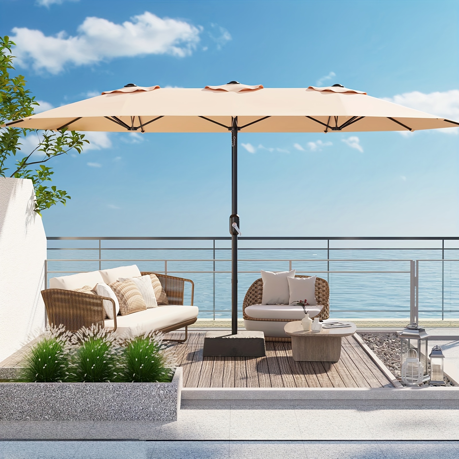 15ft double-sided patio market umbrella large crank handle vented outdoor  twin - furniture - Temu