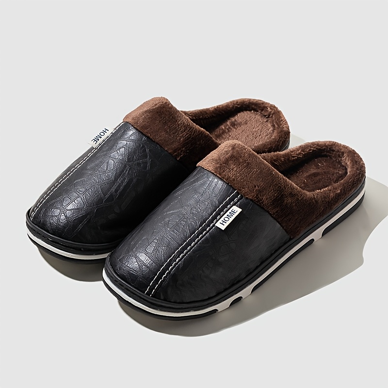 Men's Cozy Winter Indoor Slippers - Non-slip, Plush Lined Home Shoes With Thickened Fleece Insulation, Crocodile Texture Detail, And Soft Sole, House Slippers