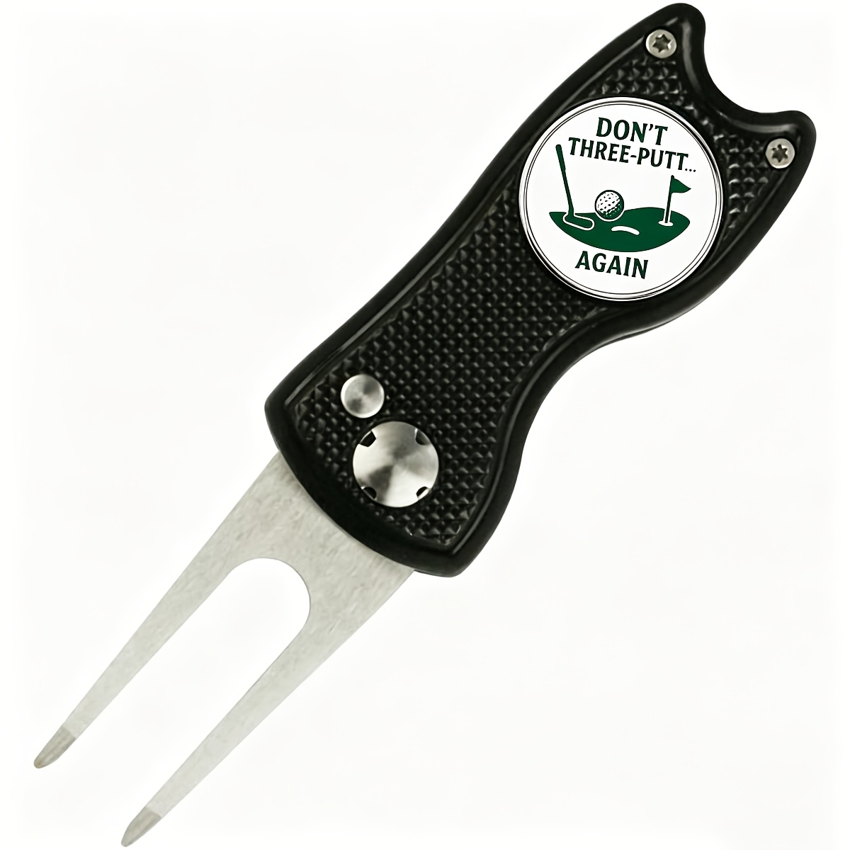 TEMU ""NE FAUTES... ENCORE" Outil de réparation de de golf pliable avec marqueur de de vert de golf Étiquette de balle en métal amovible de position