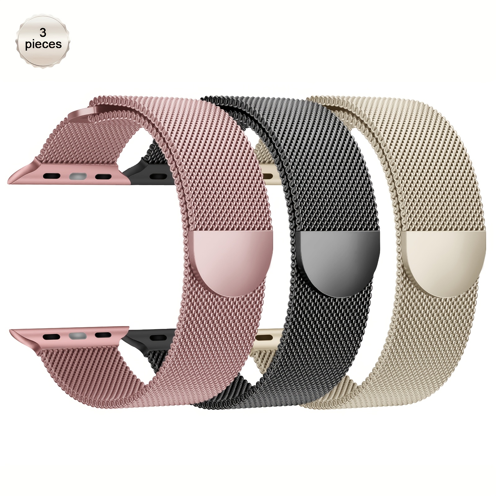 Image of 3 Pack Mesh Metal Bands Compatible With For Iwatch Bands 38mm 40mm 41mm 42mm 44mm 45mm 46mm 49mm Stainless Steel Magnetic Loop Band For Iwatch Ultra/ 11/10/10/9/8/se/7/6/5/4/3/2/2/1 Men Women